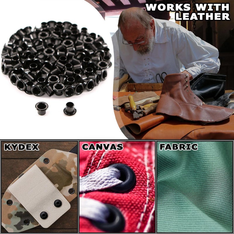 HolsterSmith Kydex & Leather Holster Eyelets - (#8-8 Length) - (1/4 Inch Diameter) - (Black Coated) - (100 Pack) - (USA Made) - for DIY Holster Making, Canvas & Apparel Binding - Image 2
